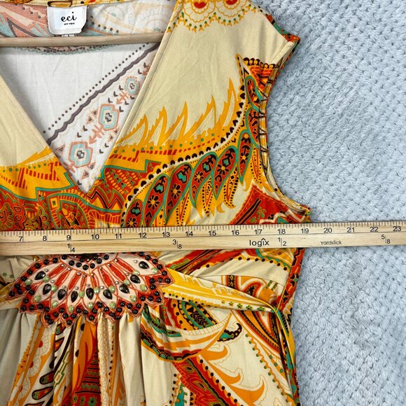 ECI Womens Mini Dress Boho Paisley Flowy Summer Back Tie Sz Large Vintage - Picture 11 of 13